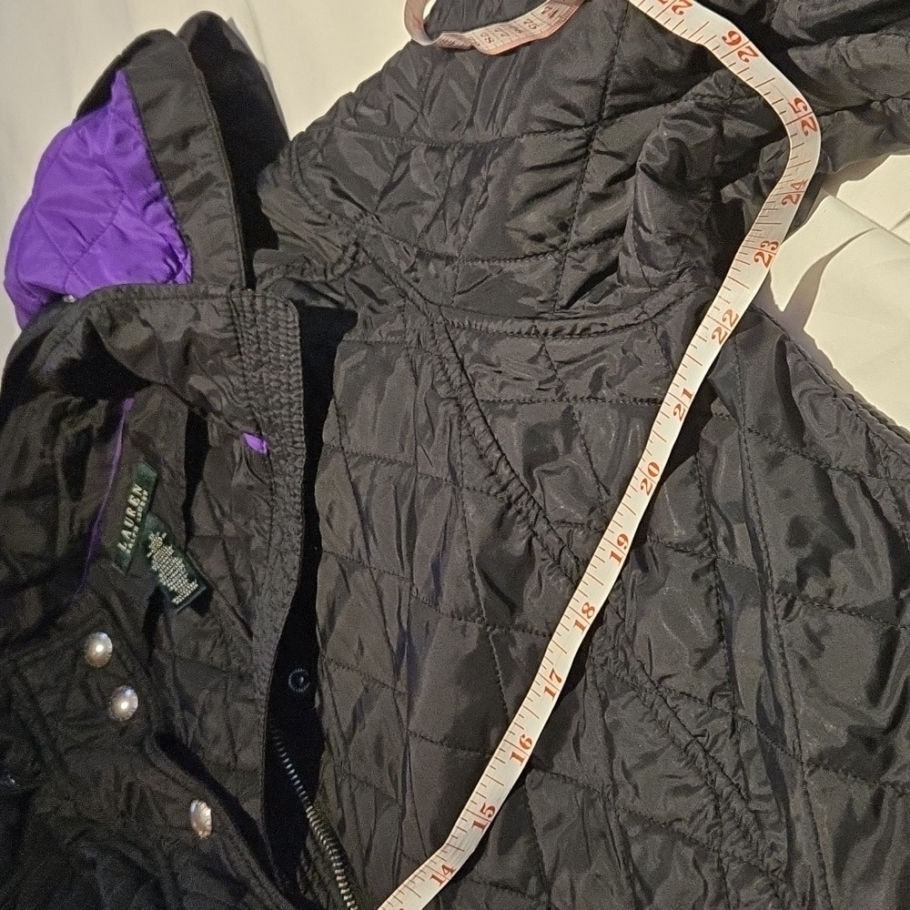 Lauren Ralph Lauren Black Quilted Long Jacket with Purple Lined Hood. 1X - Picture 10 of 16